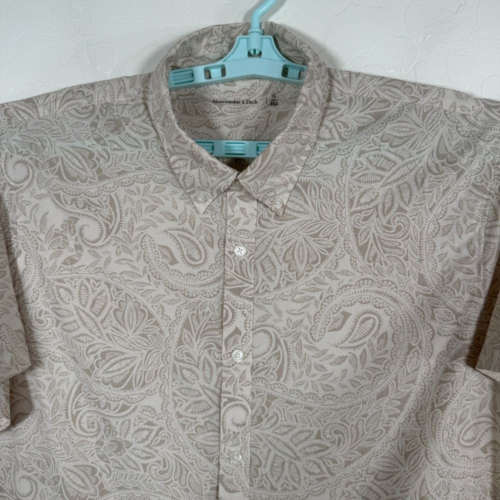Abercrombie & Fitch Shirt Mens‎ XL Tall Brown Button Up Stretch Paisley Floral